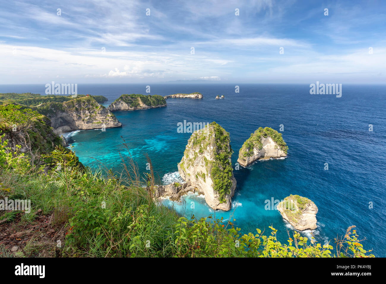 Raja Lima islands which include world class diving reefs on Nusa Penida, Indonesia. Stock Photo