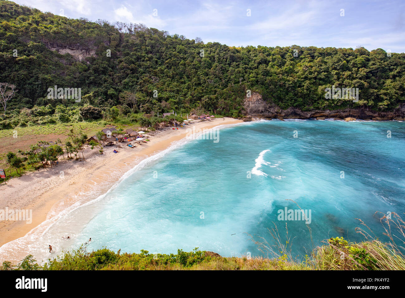 Looking down from above at Atuh beach, a chill small beach on Nusa Penida, Indonesia. Stock Photo