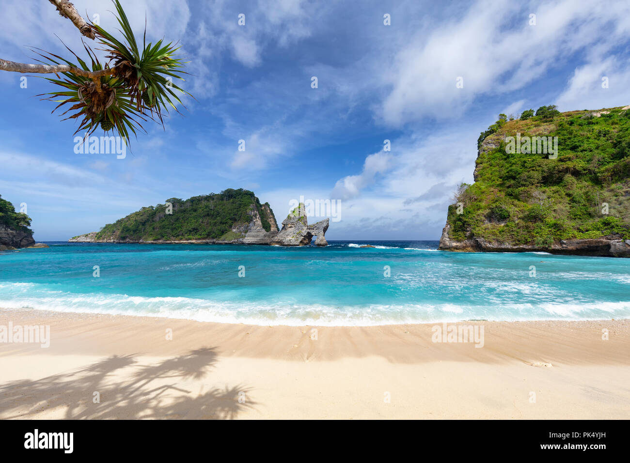 Typical paradise view of Atuh Beach, a small beach on Nusa Penida near Bali. Stock Photo