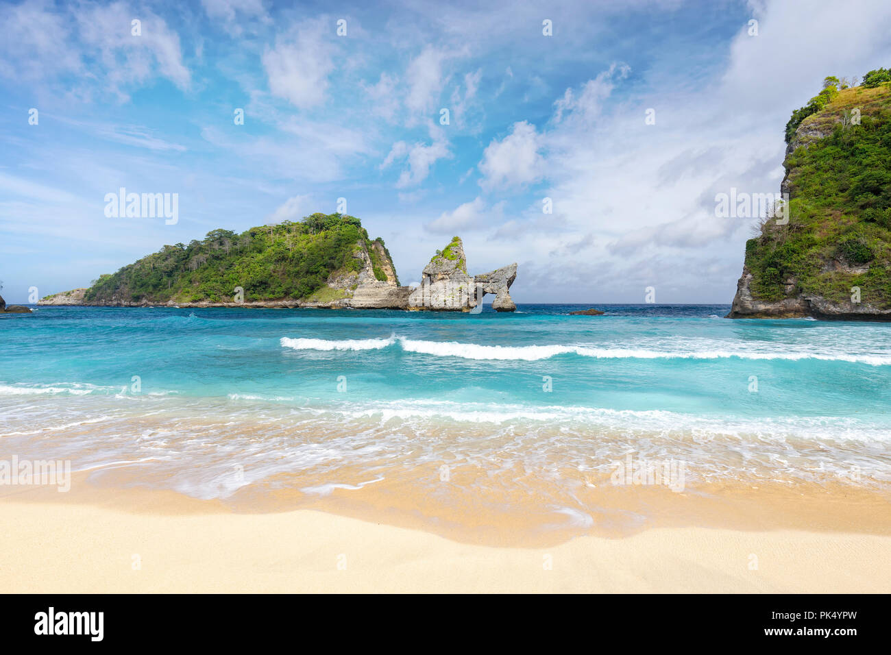A beautiful view of Atuh Beach in Nusa Penida, a small island off of Bali. Stock Photo