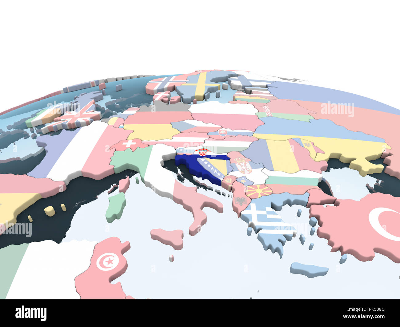 Croatia on bright political globe with embedded flag. 3D illustration ...