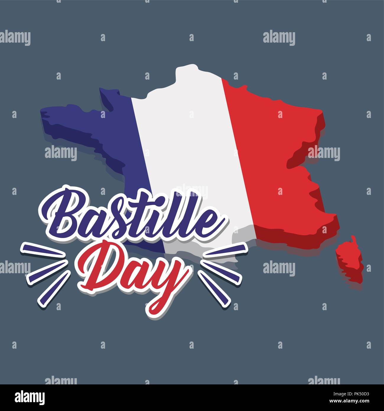 bastille day celebration card with map vector illustration design Stock ...