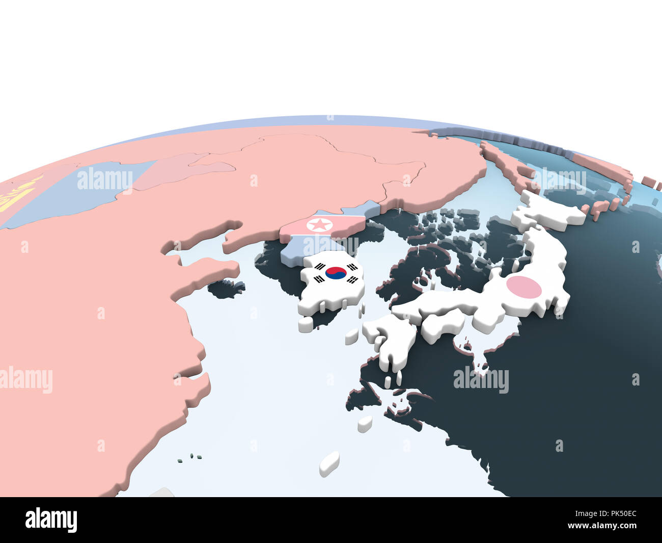 South Korea on bright political globe with embedded flag. 3D ...