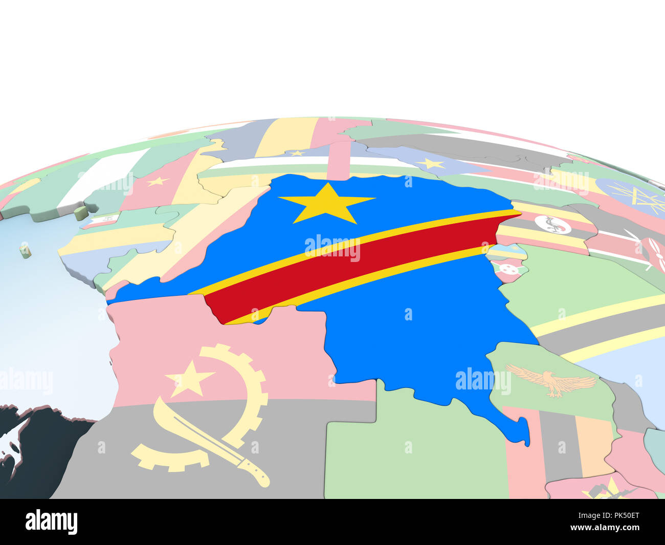 Democratic Republic of Congo on bright political globe with embedded ...