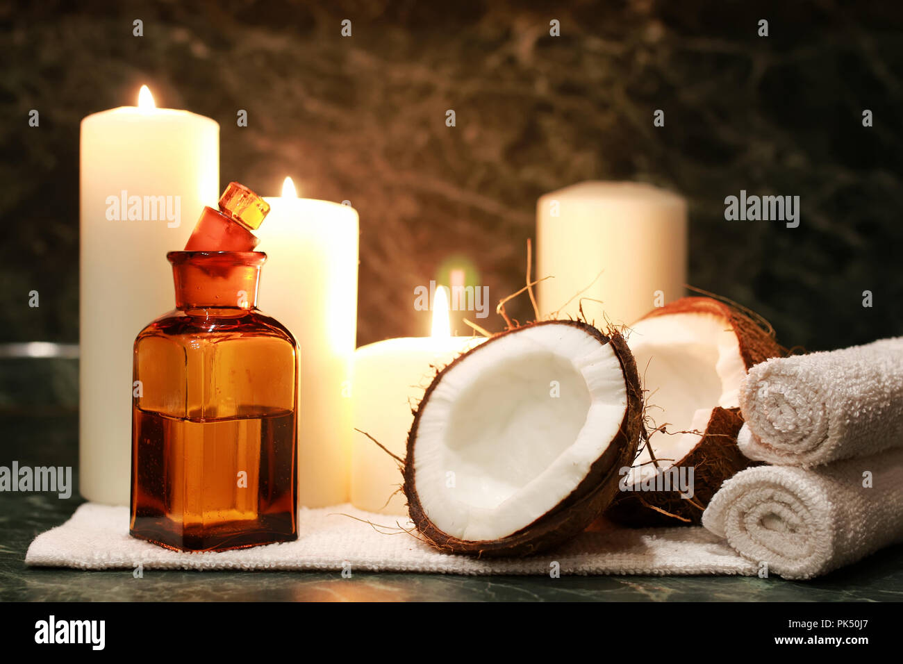 candles spa coconut oil Stock Photo Alamy