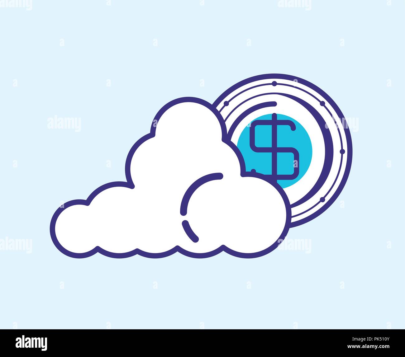 cloud with coin fintech icon vector illustration design Stock Vector