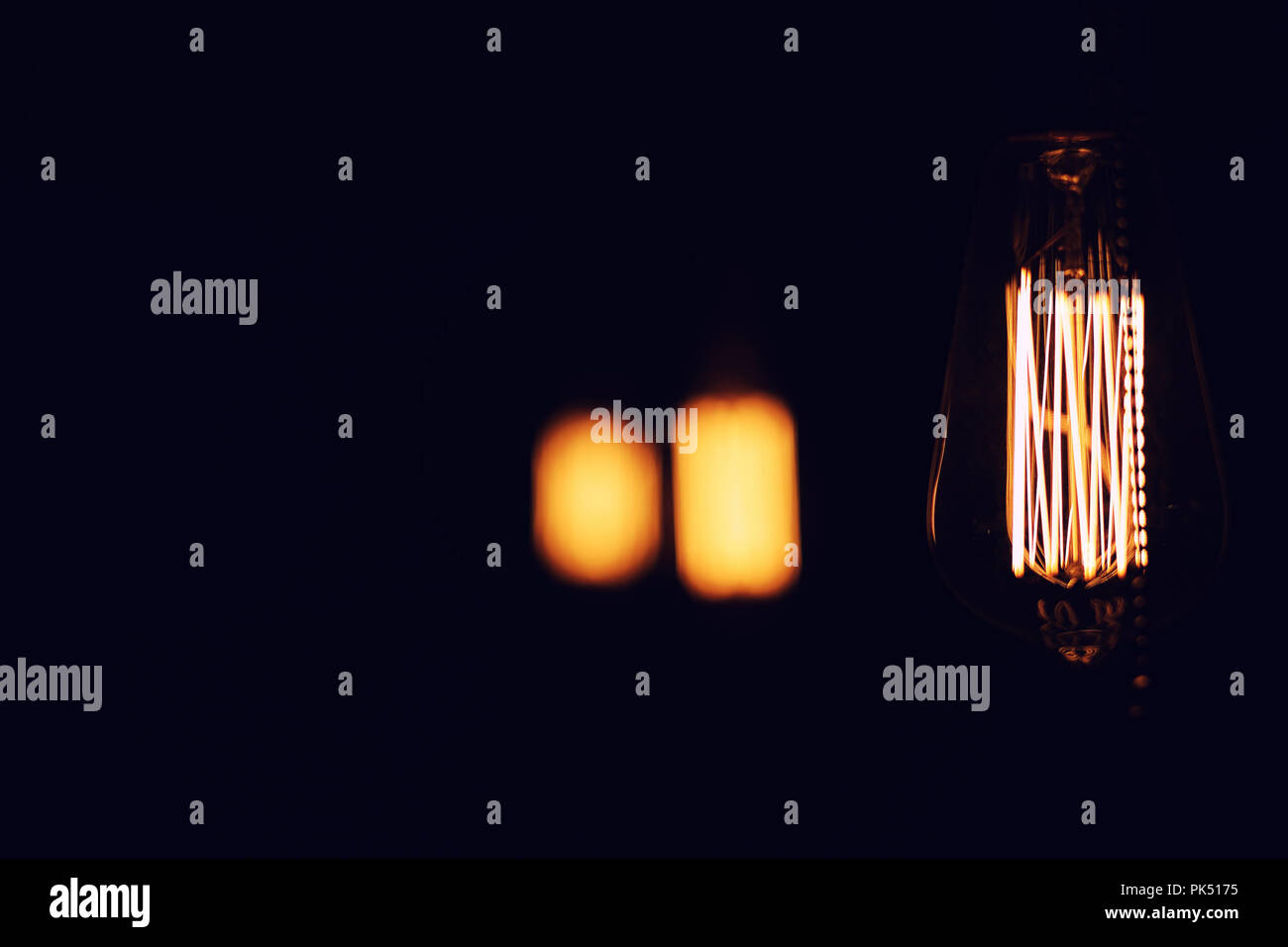 Lamps with tungsten filament. Edison's light bulb. Filament fila Stock