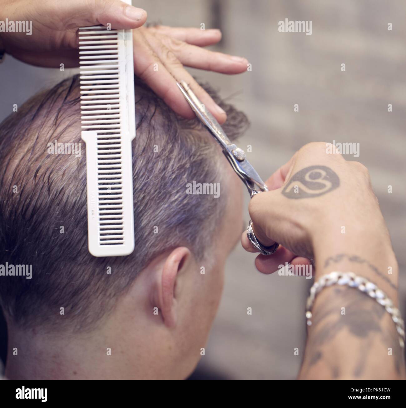 Barber Shop, blade and scissor work Stock Photo Alamy
