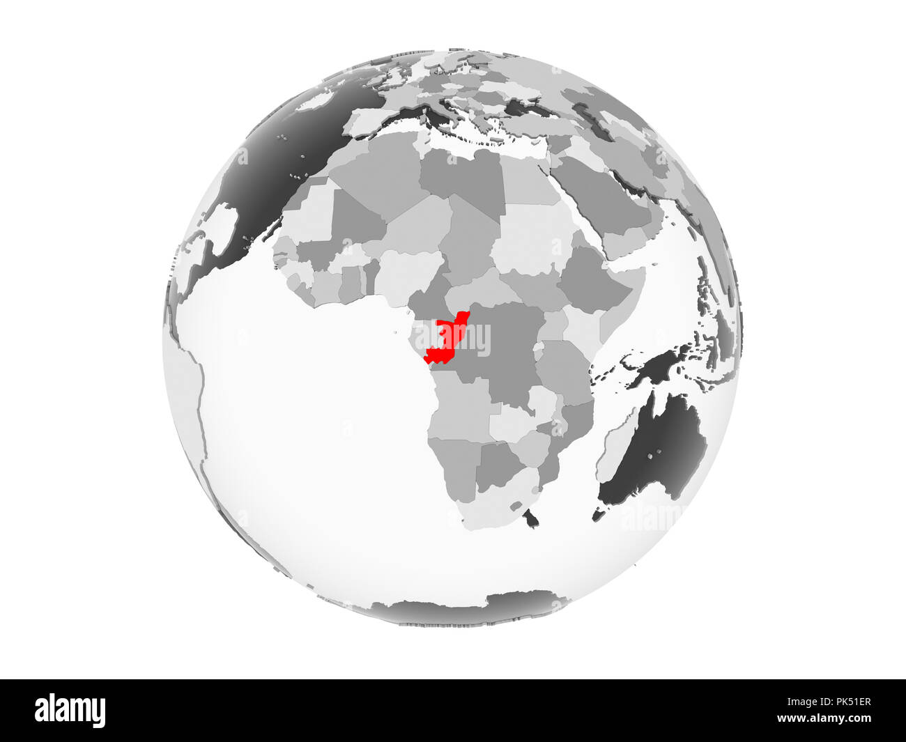 Congo highlighted in red on grey political globe with transparent ...