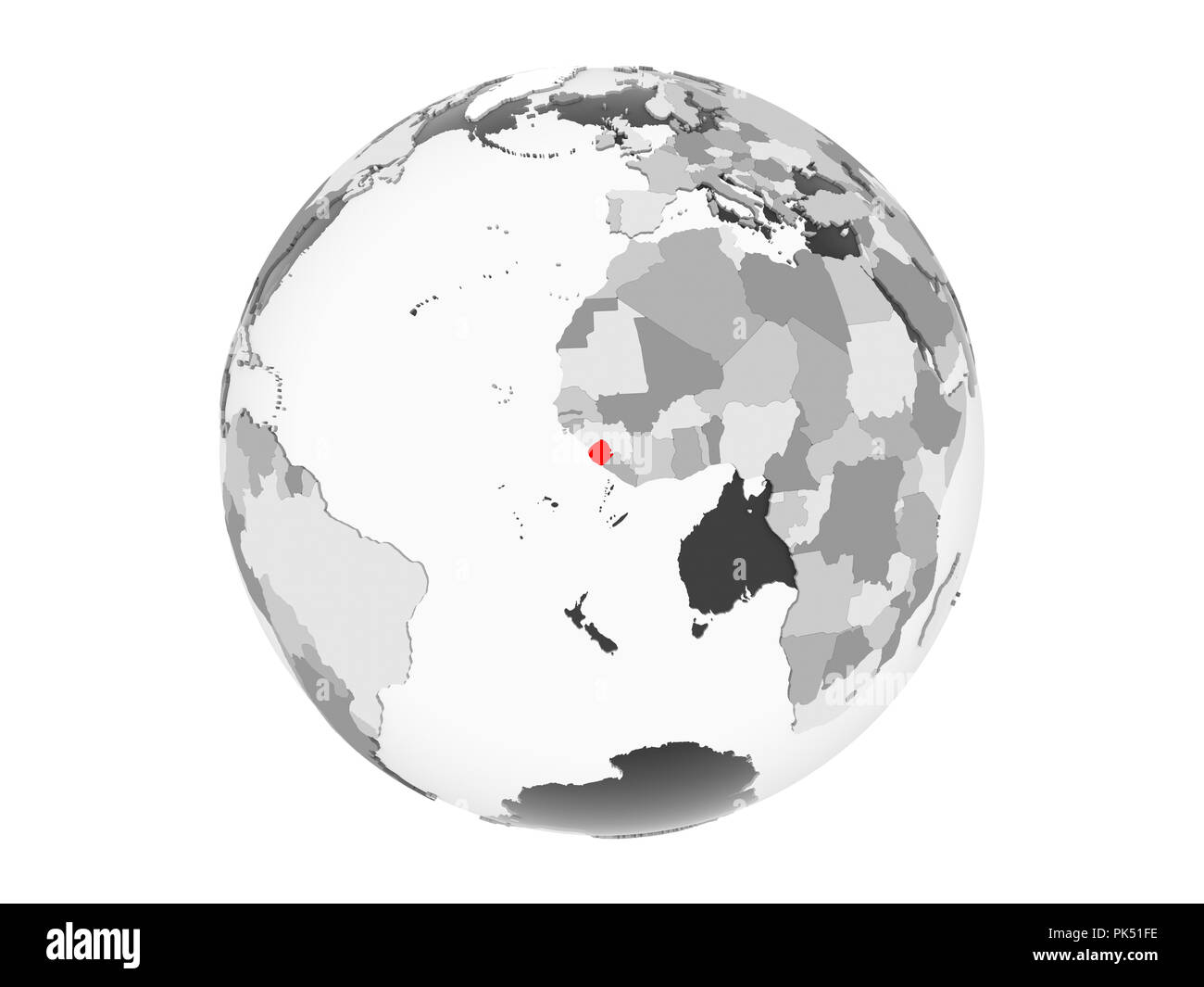 Sierra Leone highlighted in red on grey political globe with ...