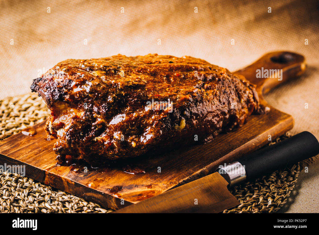 Piece of Christmas Pernil, roast pork Stock Photo