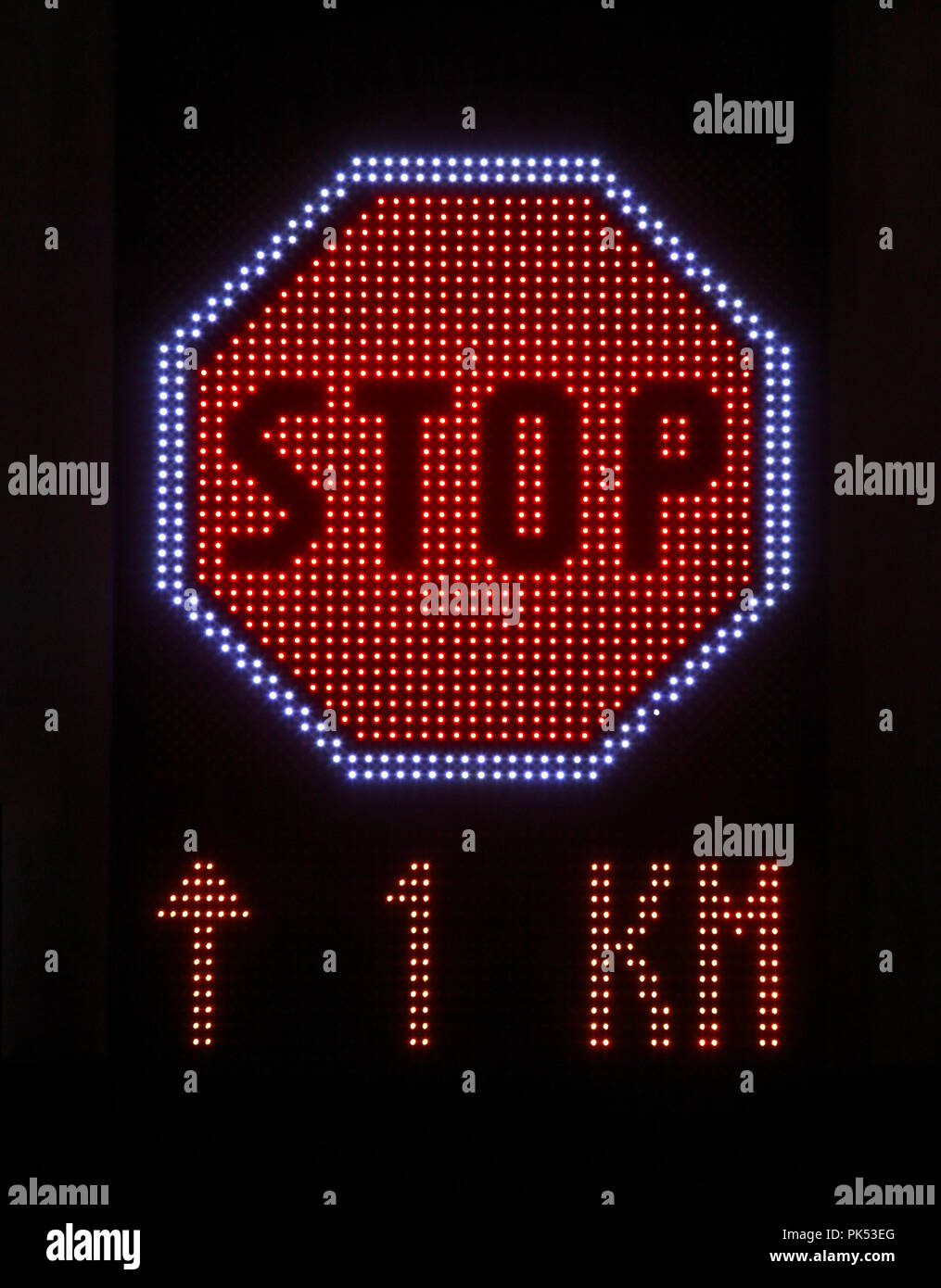 LED lights stop sign with message lights Stock Photo