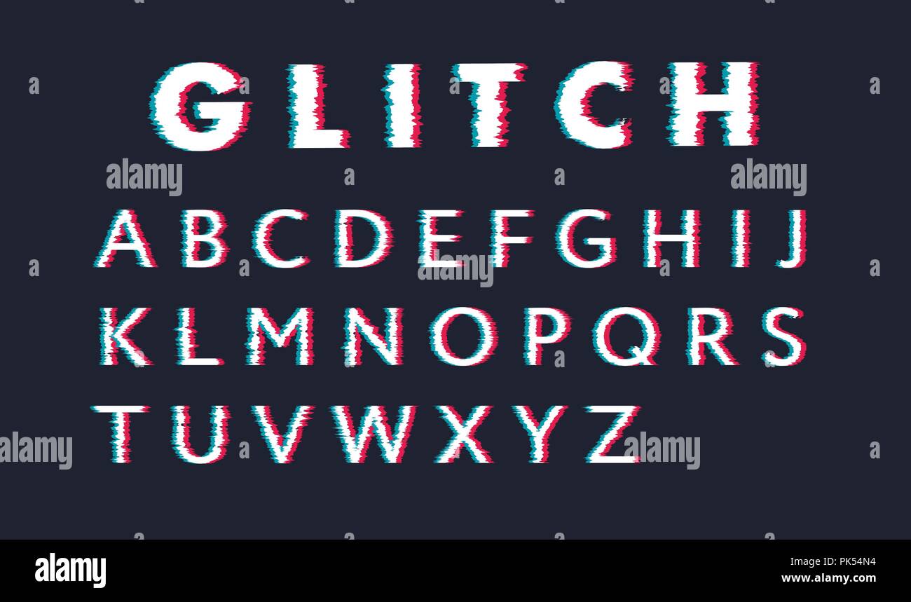 Alphabet Vector Distorted Glitch Font. Trendy Style Lettering Typeface ...