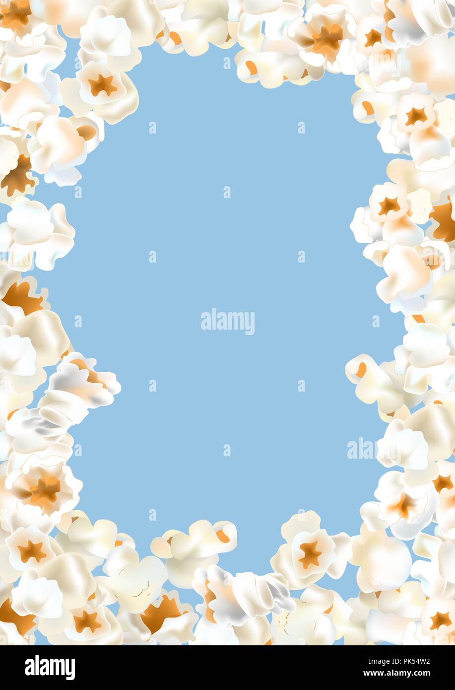 Frame made of popcorn over the light blue background. Vector illustration with clipping mask Stock Vector