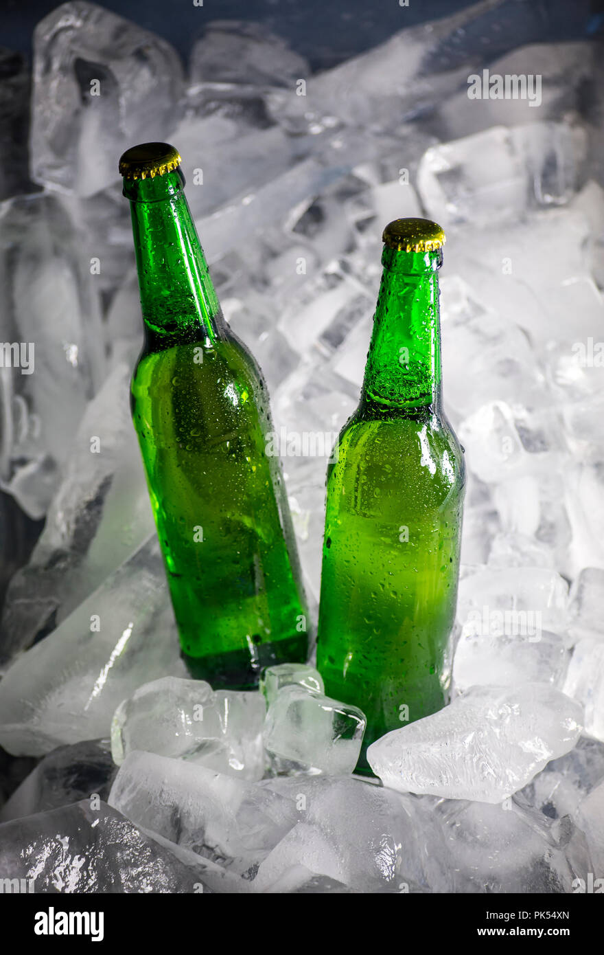 Bottles of beer on ice Stock Photo Alamy