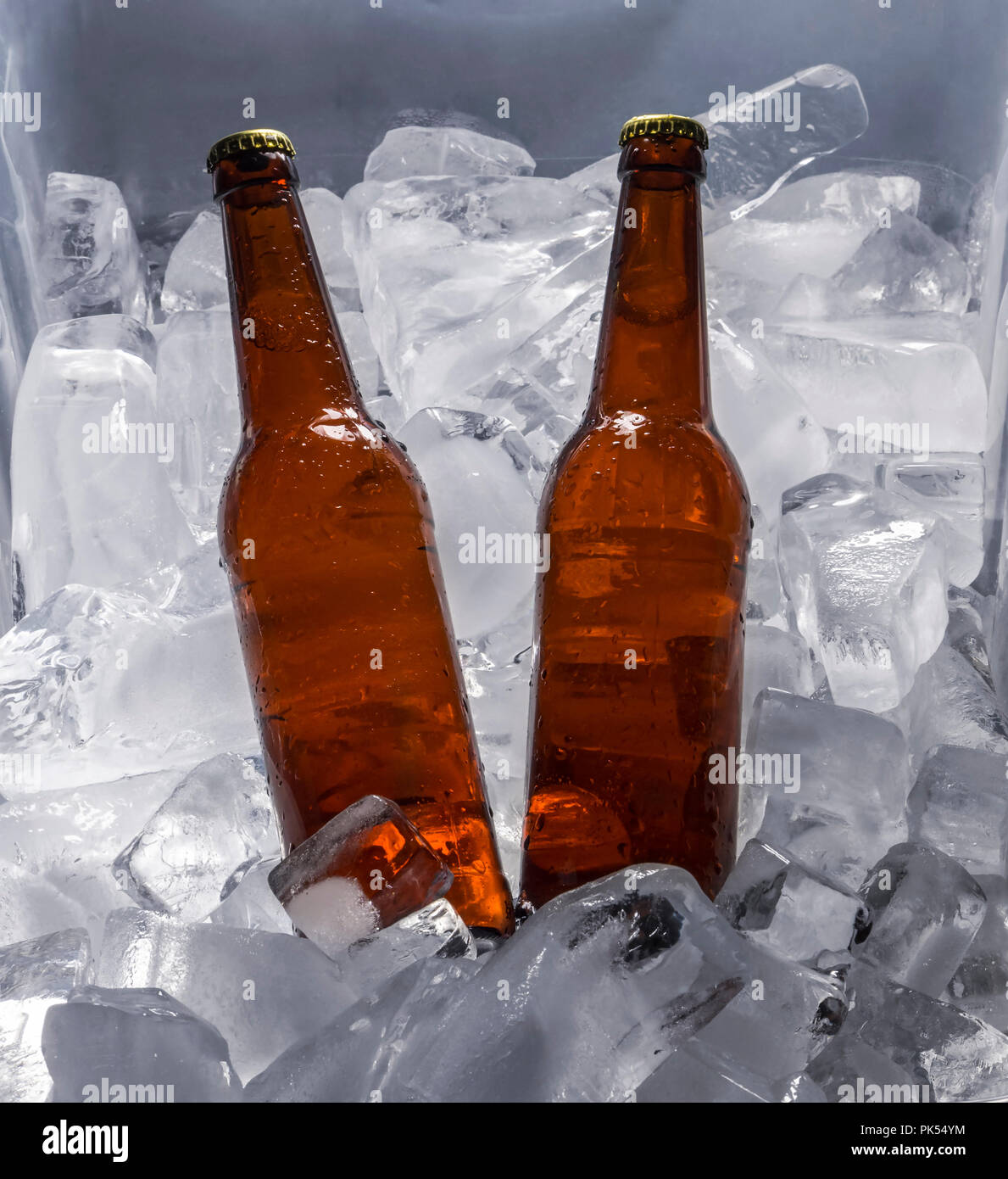 Bottles of beer on ice Stock Photo Alamy