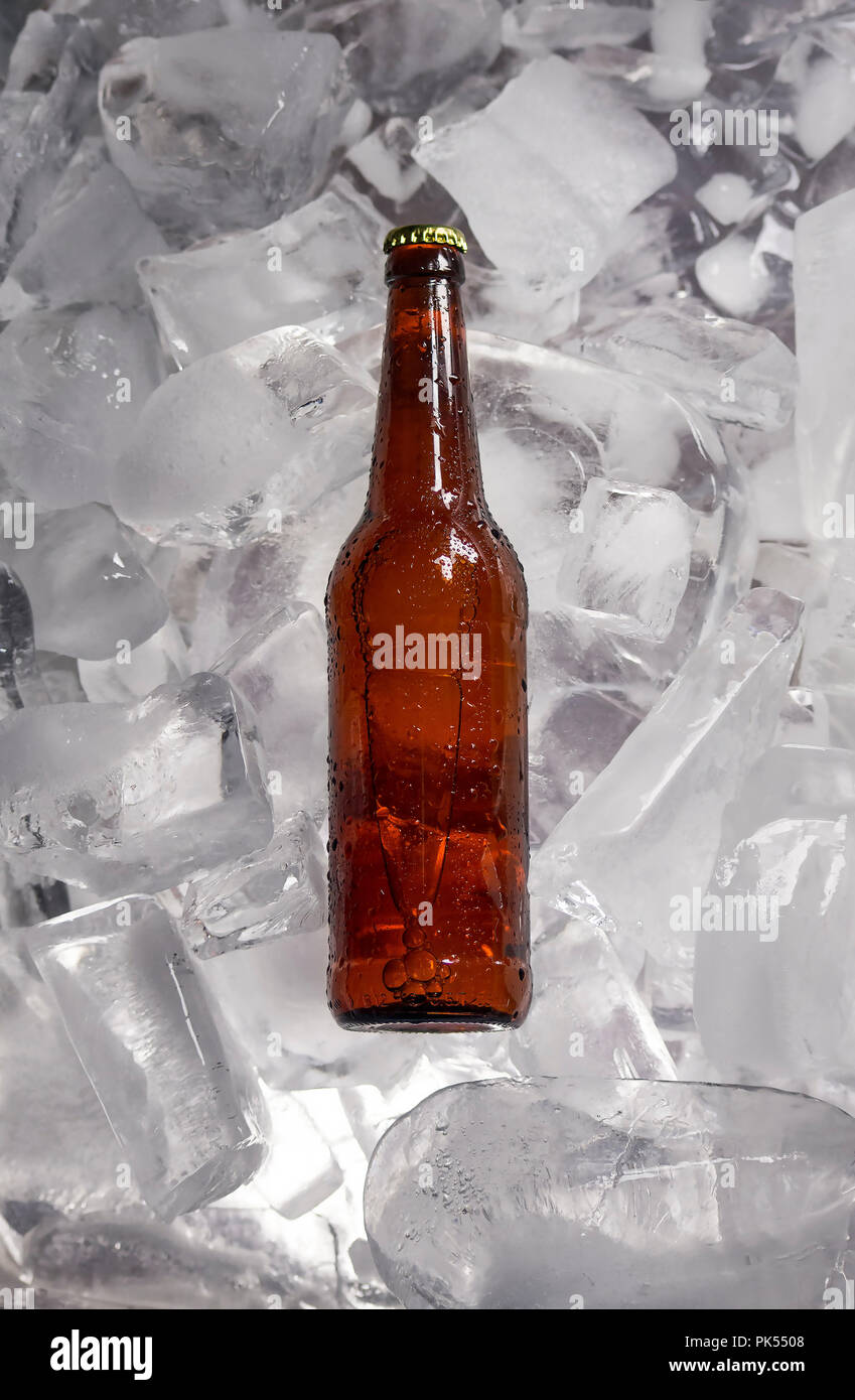 Bottles of beer on ice Stock Photo Alamy