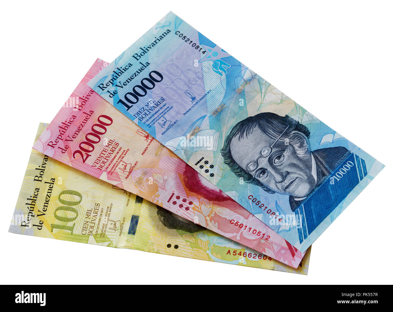 Venezuela hyperinflation Bolivar banknotes Stock Photo