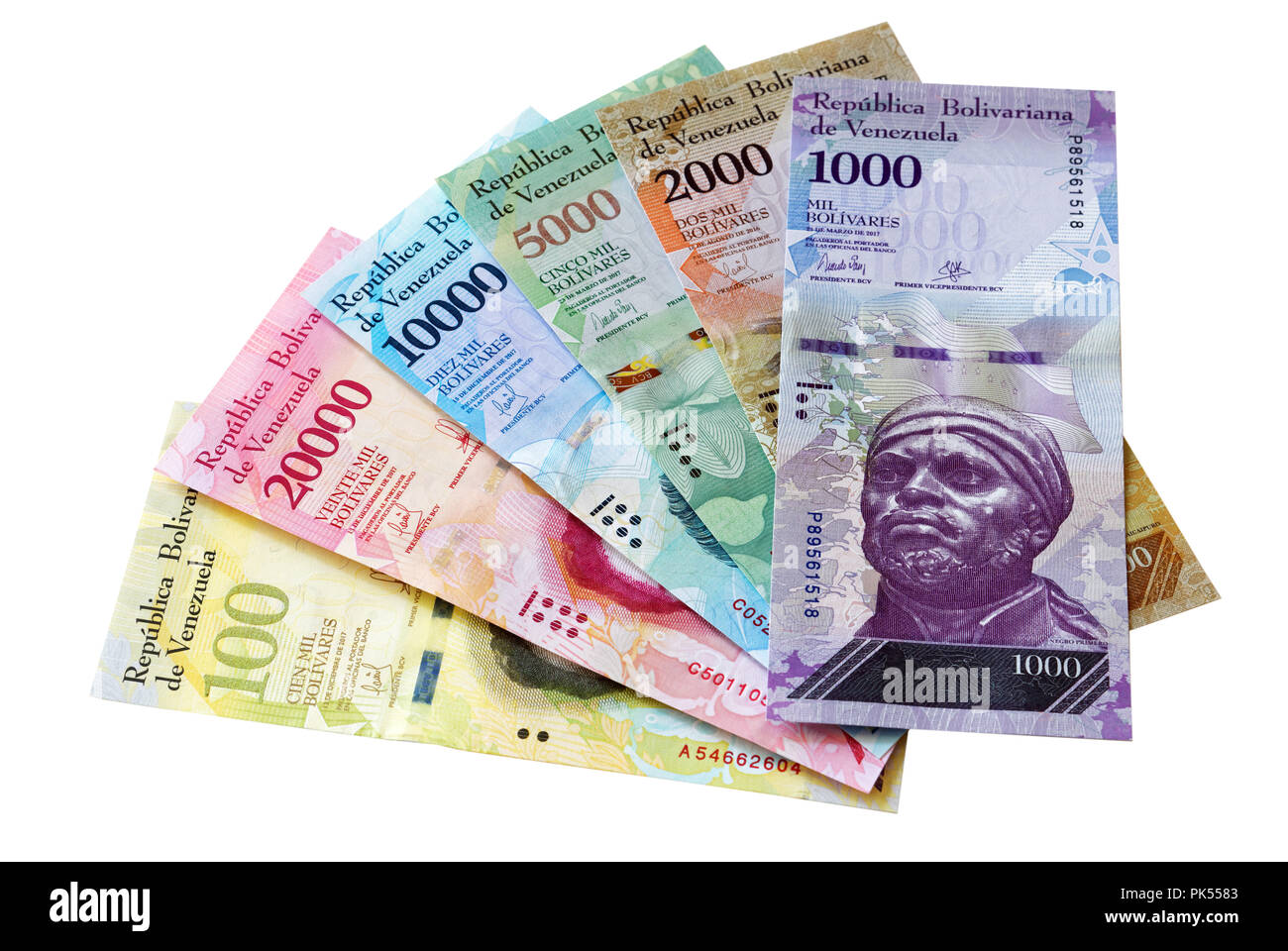Venezuela hyperinflation banknotes Stock Photo