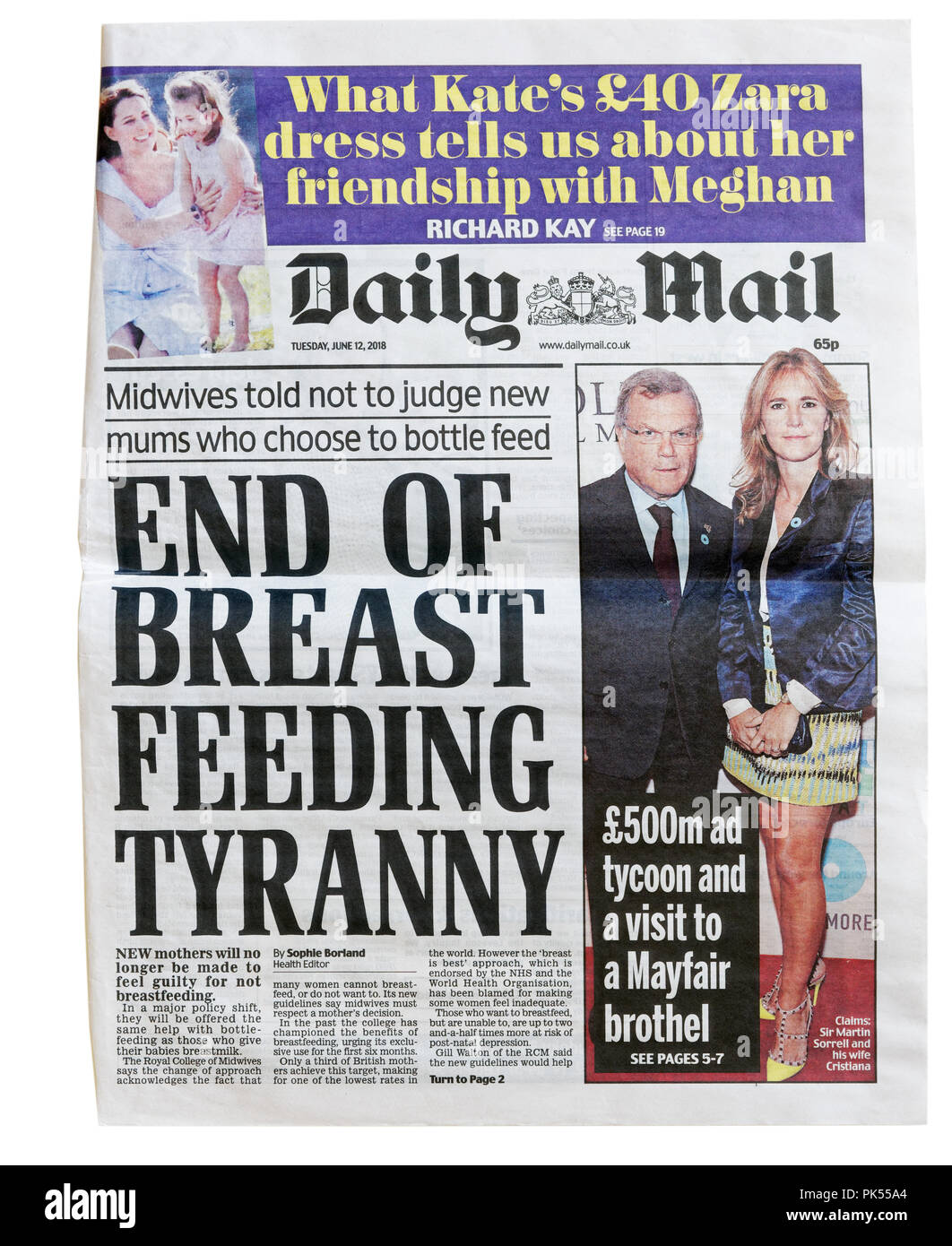 Front page of the Daily Mail with the headline End of Breast Feeding Tyranny part of the bottle feeding versus breast feeding babies debate Stock Photo Alamy