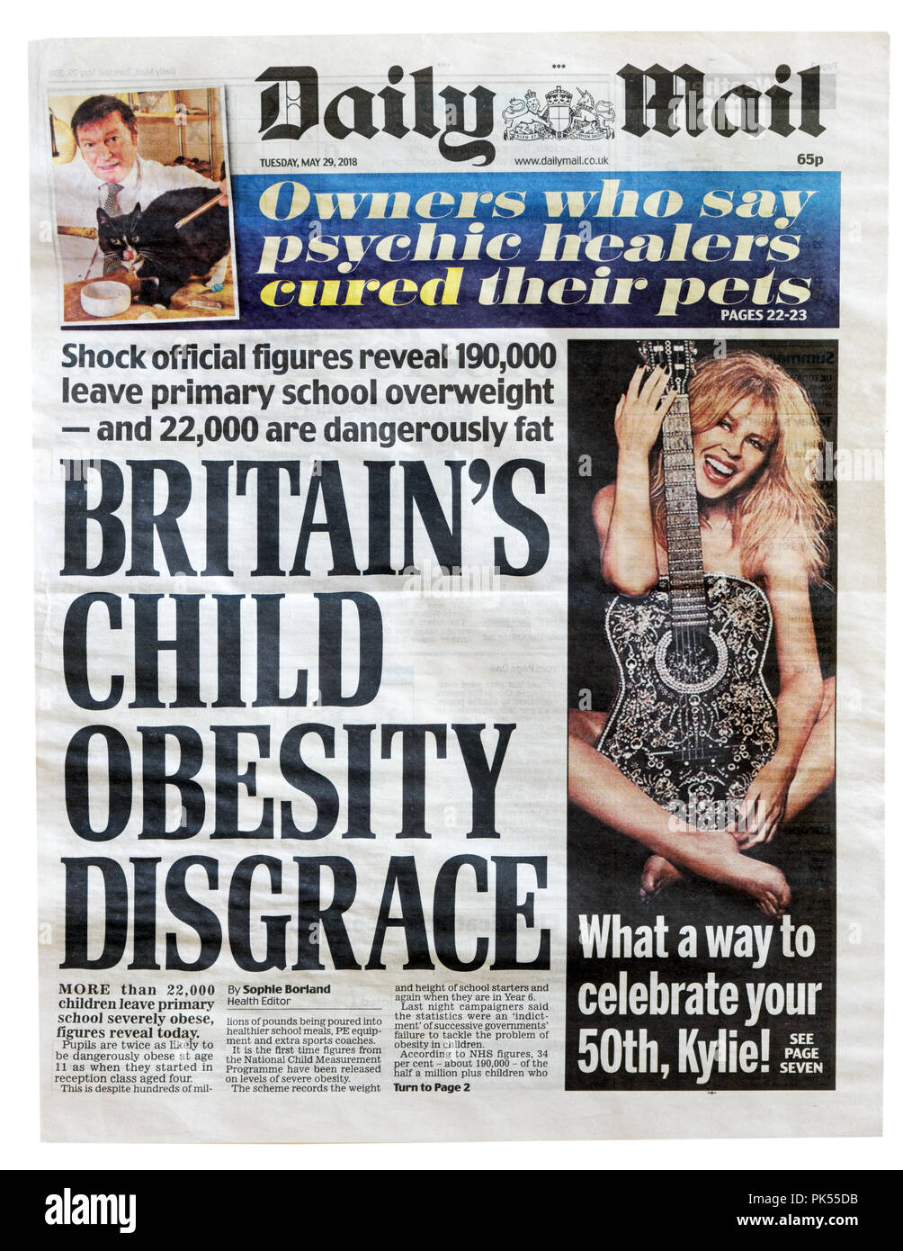 Front page of the Daily Mail with the headline Britain's Child Obesity Disgrace, about the numbers of overweight and obese children Stock Photo