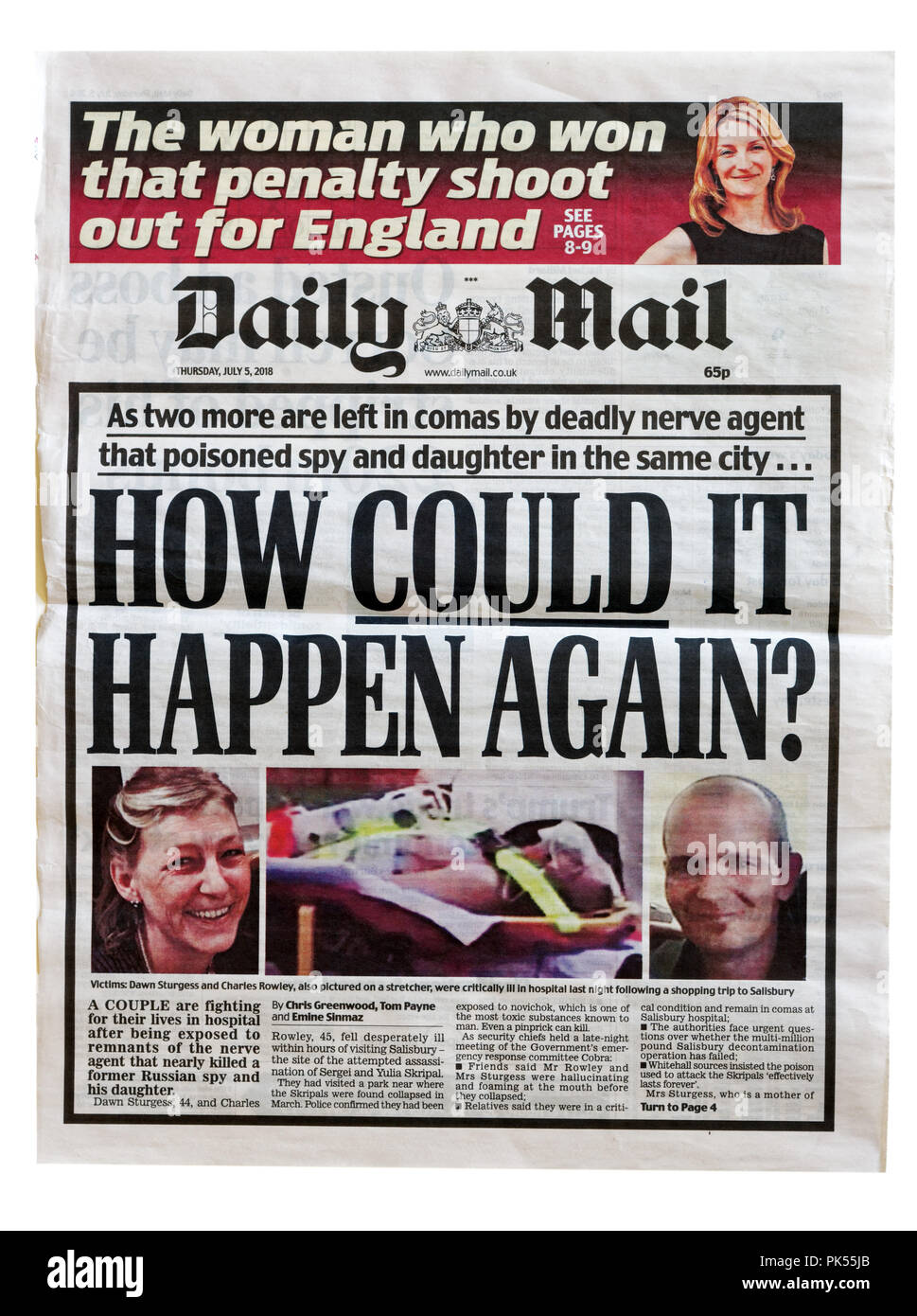 page of the Daily Mail with the headline How Could it Happen Again, about two people ill from novichok after attempt kill Sergei Skripal Stock Photo - Alamy