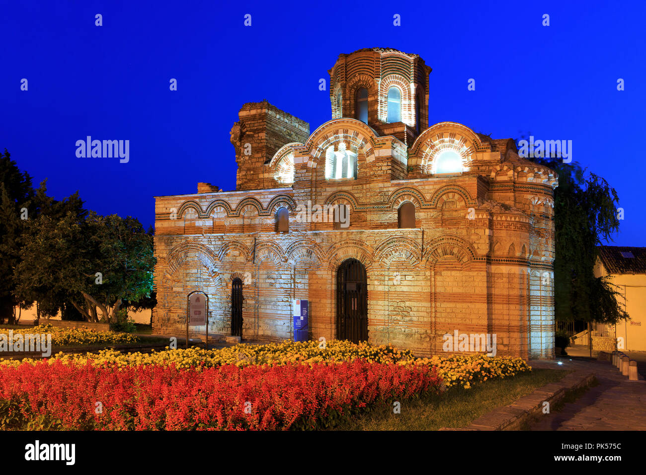 Facade of the late 13th early 14th century Eastern Orthodox Church of Christ Pantocrator in Nesebar, Bulgaria Stock Photo