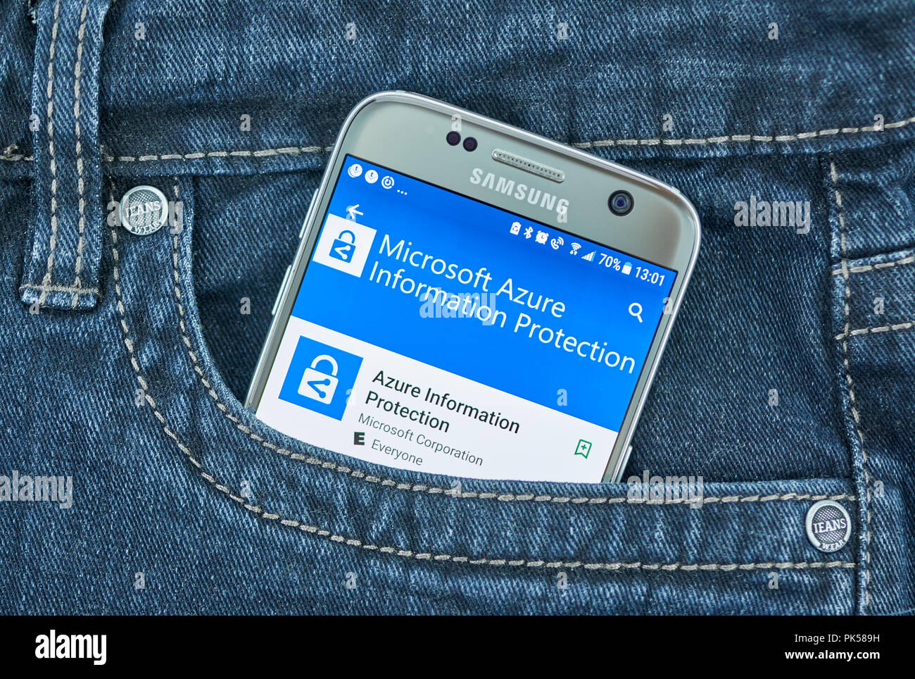 MONTREAL, CANADA - SEPTEMBER 8, 2018: Microsoft Azure Information Protection mobile application on Samsung s7 screen. Stock Photo