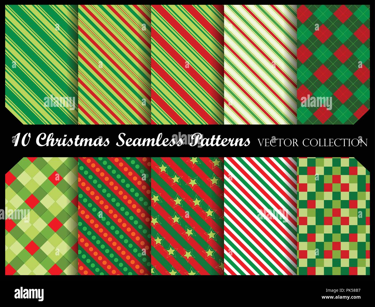 Christmas background pattern collection in red and green Stock Vector