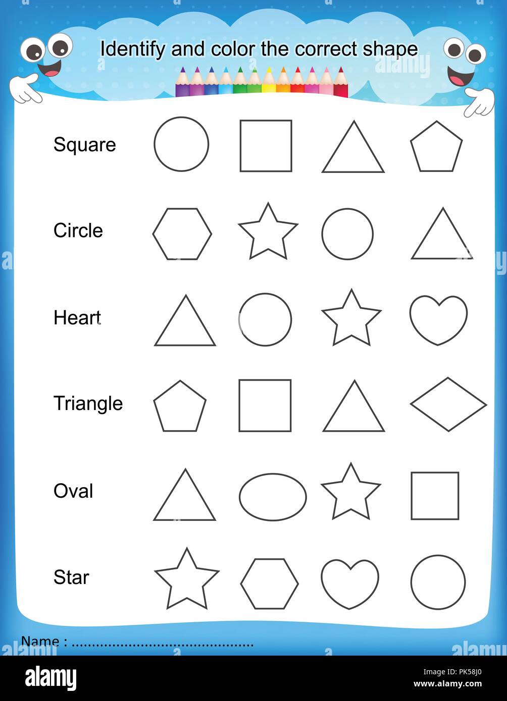 sigaar Trolley Reorganiseren Identify and color the correct shape colorful printable kids worksheet for  pre school/ kindergarten kids Stock Vector Image & Art - Alamy