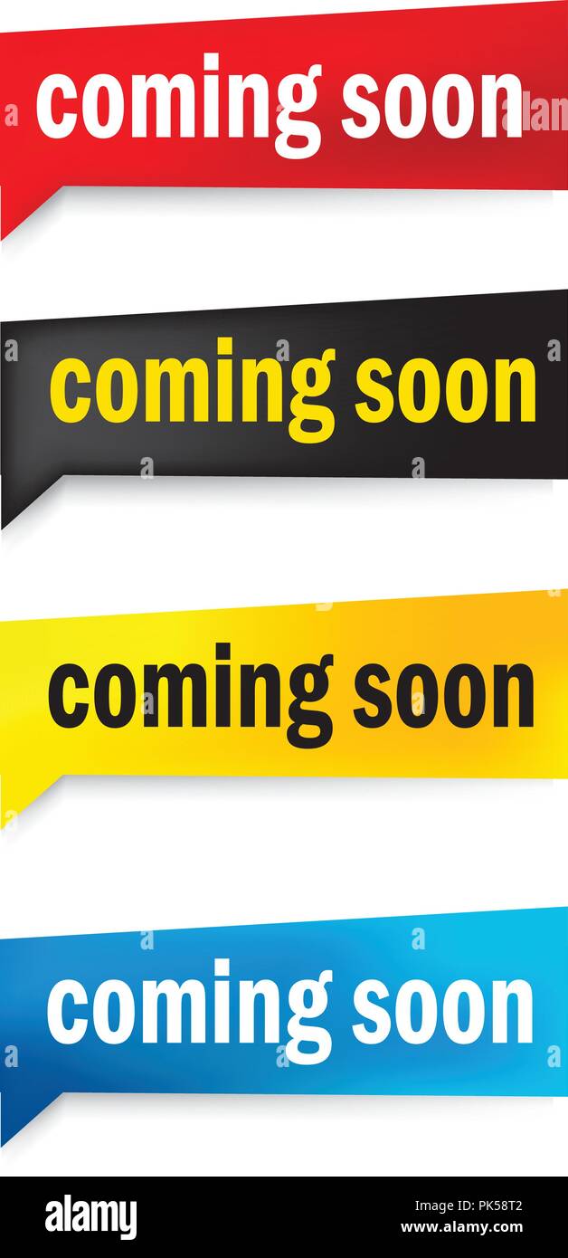Coming soon speech bubble / web button collection isolated on white Stock Vector