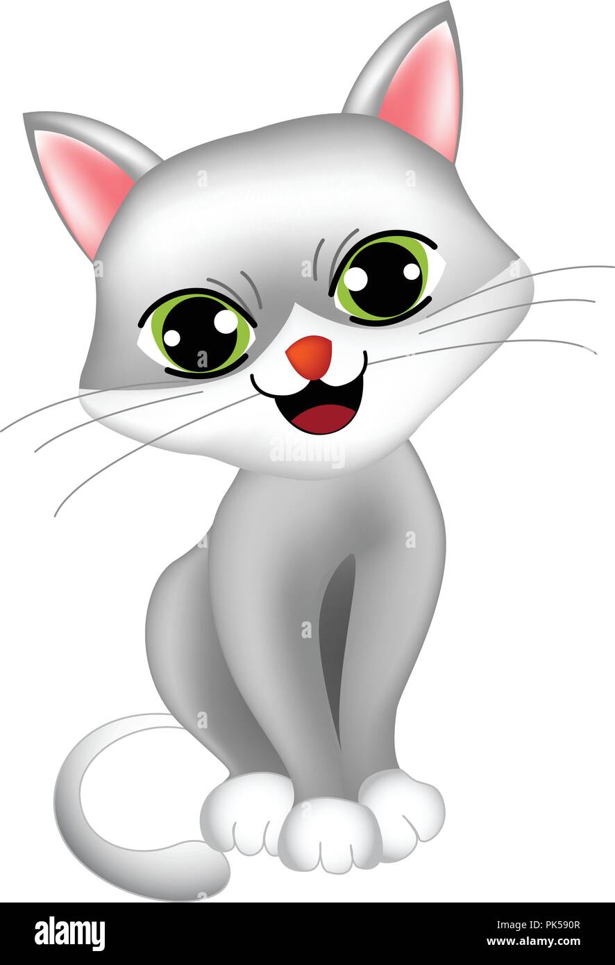 Cute white kitten / cat isolated on white background illustration Stock ...