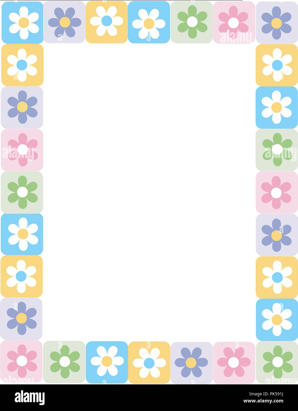 White daisies on colorful squares spring frame / border Stock Vector