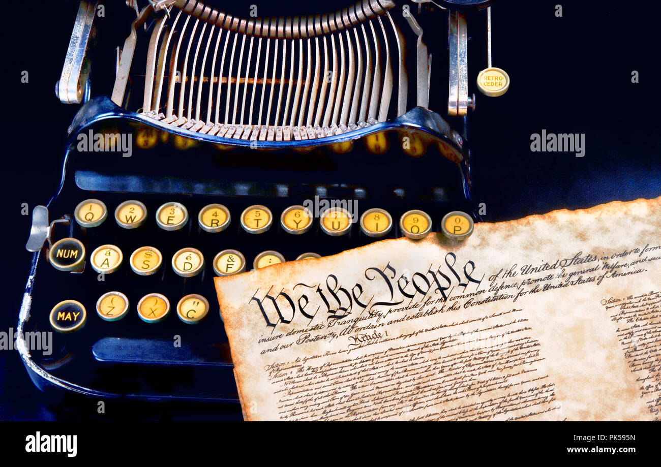 We the People preamble to the US Constitution on top of a antique typewritter. Stock Photo