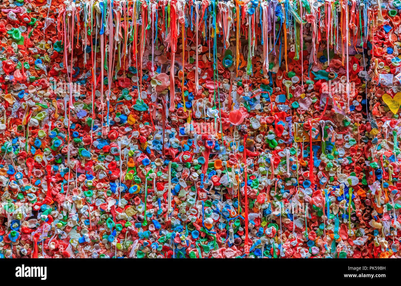 Market Theater Gum Wall in Pike Market in downtown Seattle, Washington Stock Photo