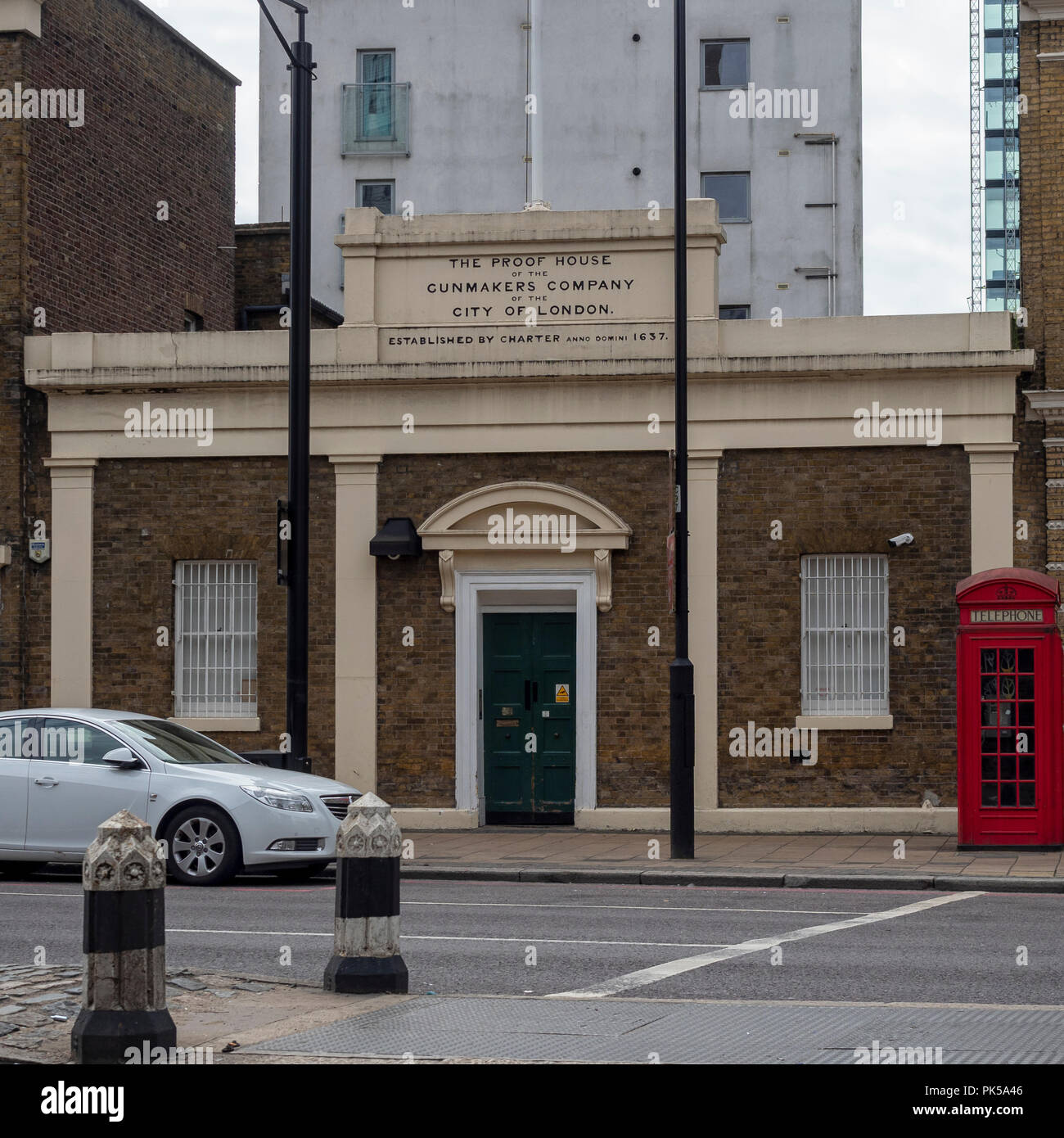 LONDON, UK - SEPTEMBER 09, 2018:  Exterior view of The Proof House, home of the  Gunmakers Company on Commercial Road Stock Photo