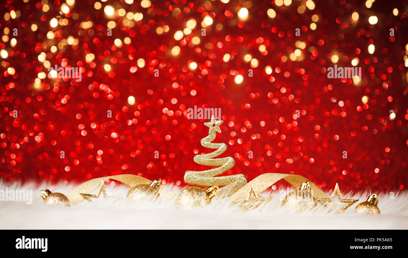 Shining Christmas Tree In The Red Background Stock Photo