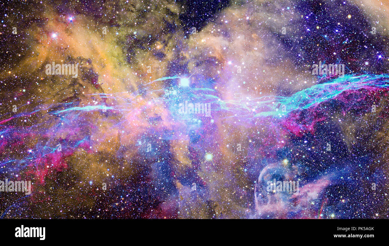 Colored nebula and open cluster of stars in the universe. Elements of ...