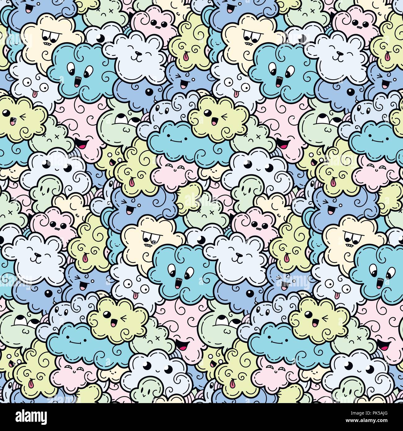 Seamless pattern with funny doodle clouds for prints, designs and ...