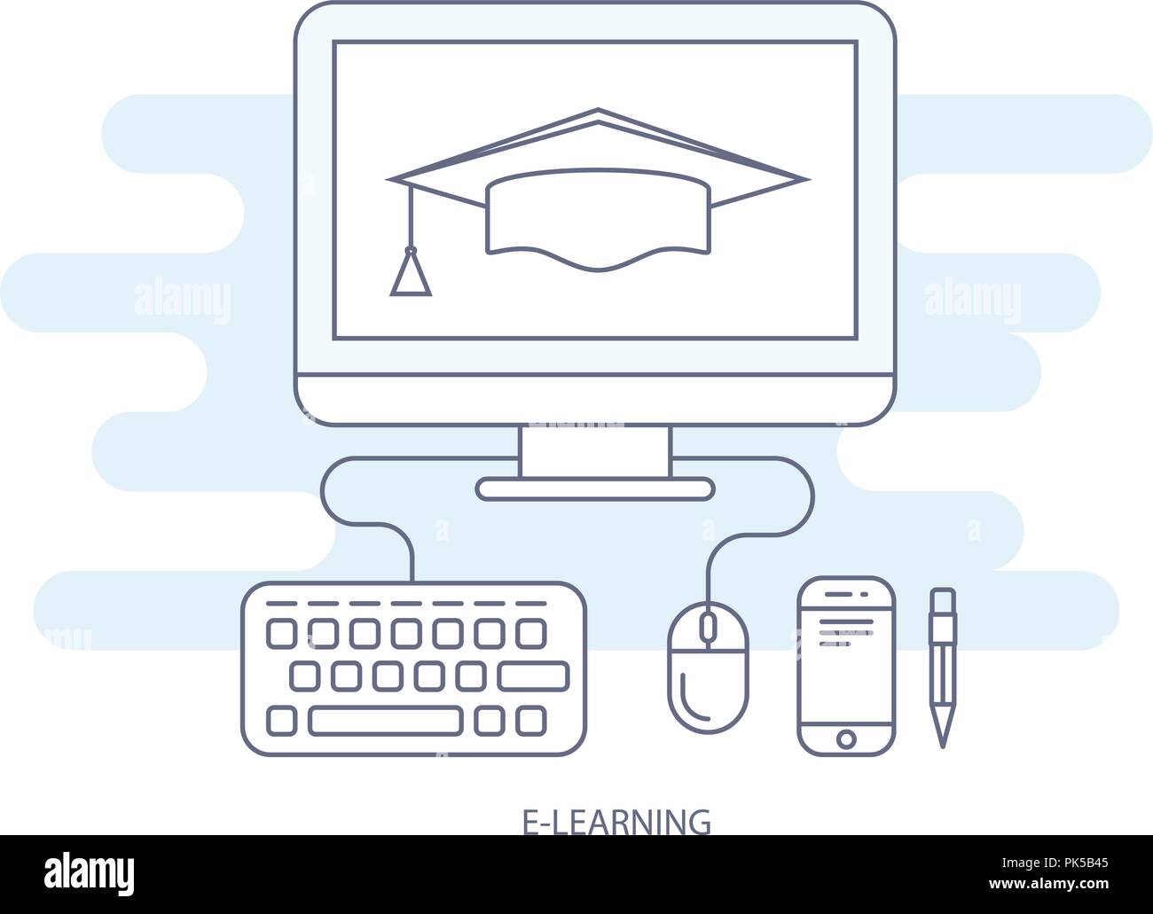 E-learning and e-education icon - distant education and examination concept Stock Vector