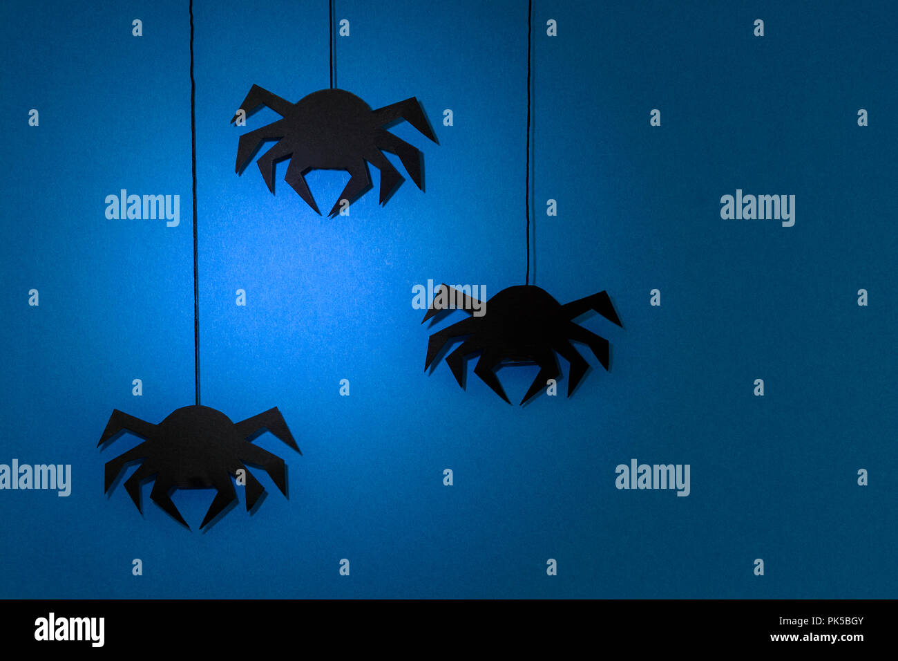 Black paper spider with web on dark blue background. Halloween concept.  Paper cut style. Top view Stock Photo - Alamy