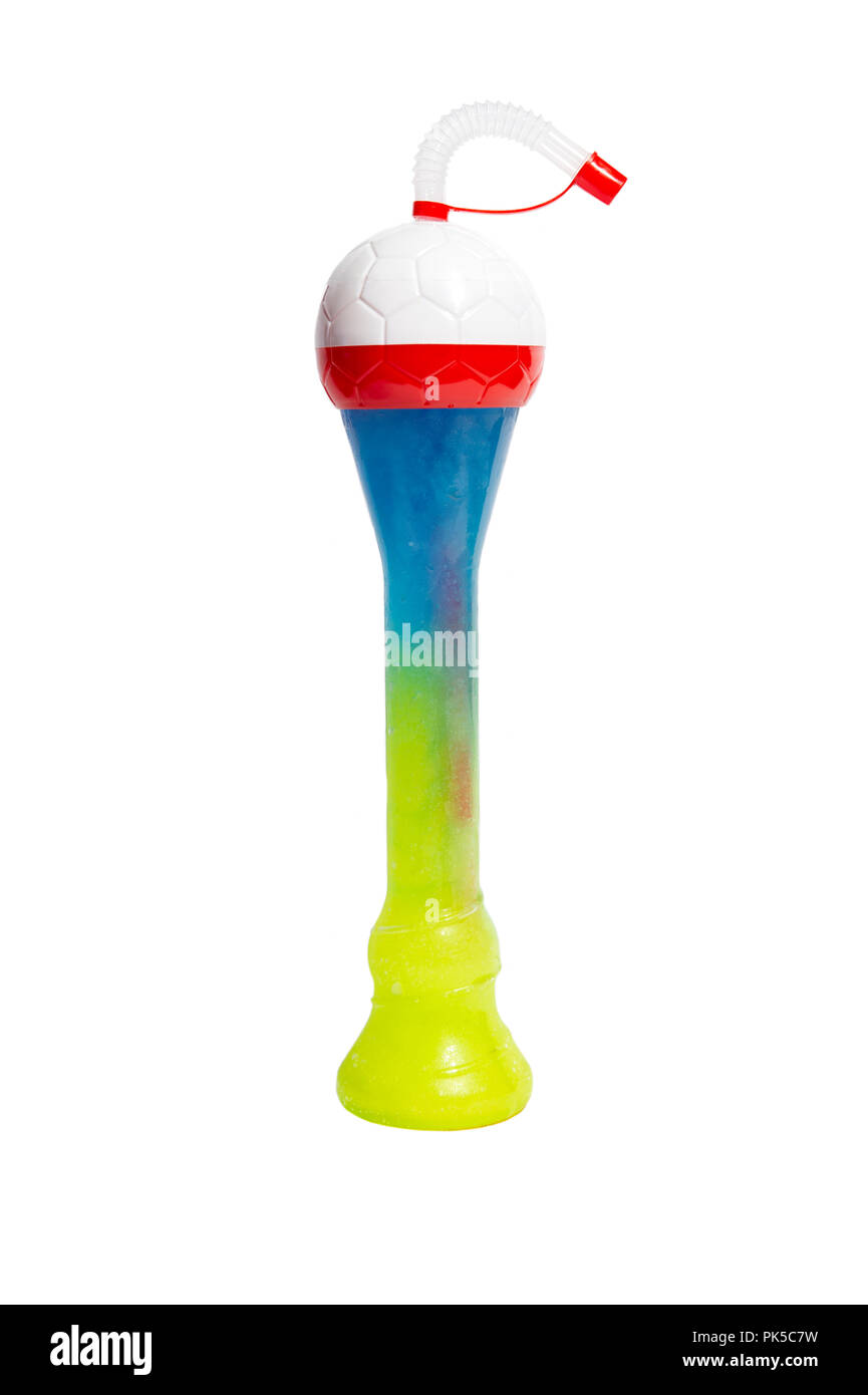 Football Novelty Slush Yard Cup with multicolour slush on a white background Stock Photo