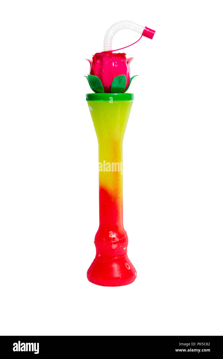 Flower Novelty Slush Yard Cup with multicolour slush on a white background Stock Photo