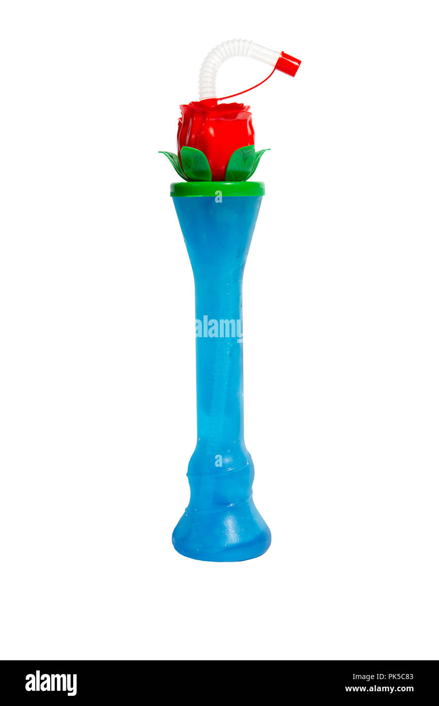Flower Novelty Slush Yard Cup with multicolour slush on a white background Stock Photo
