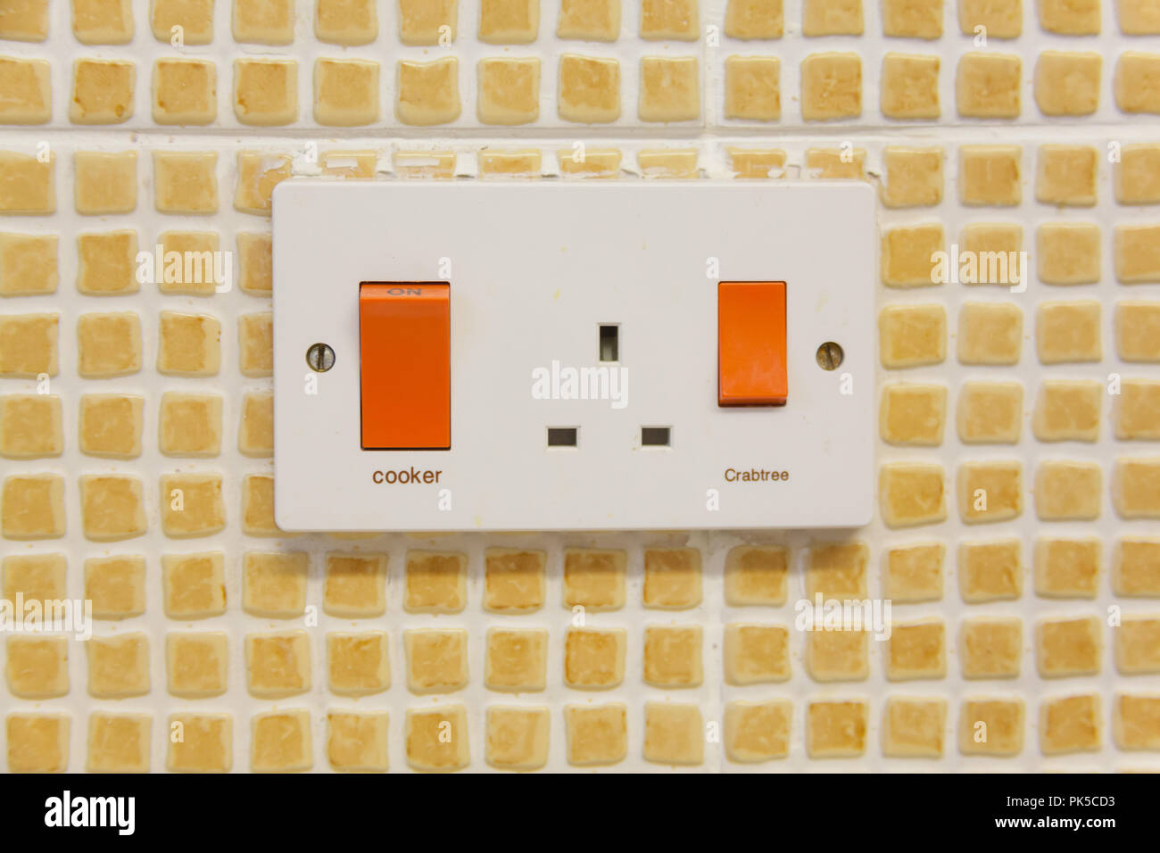 Domestic u k kitchen cooker switch and plug socket hires stock