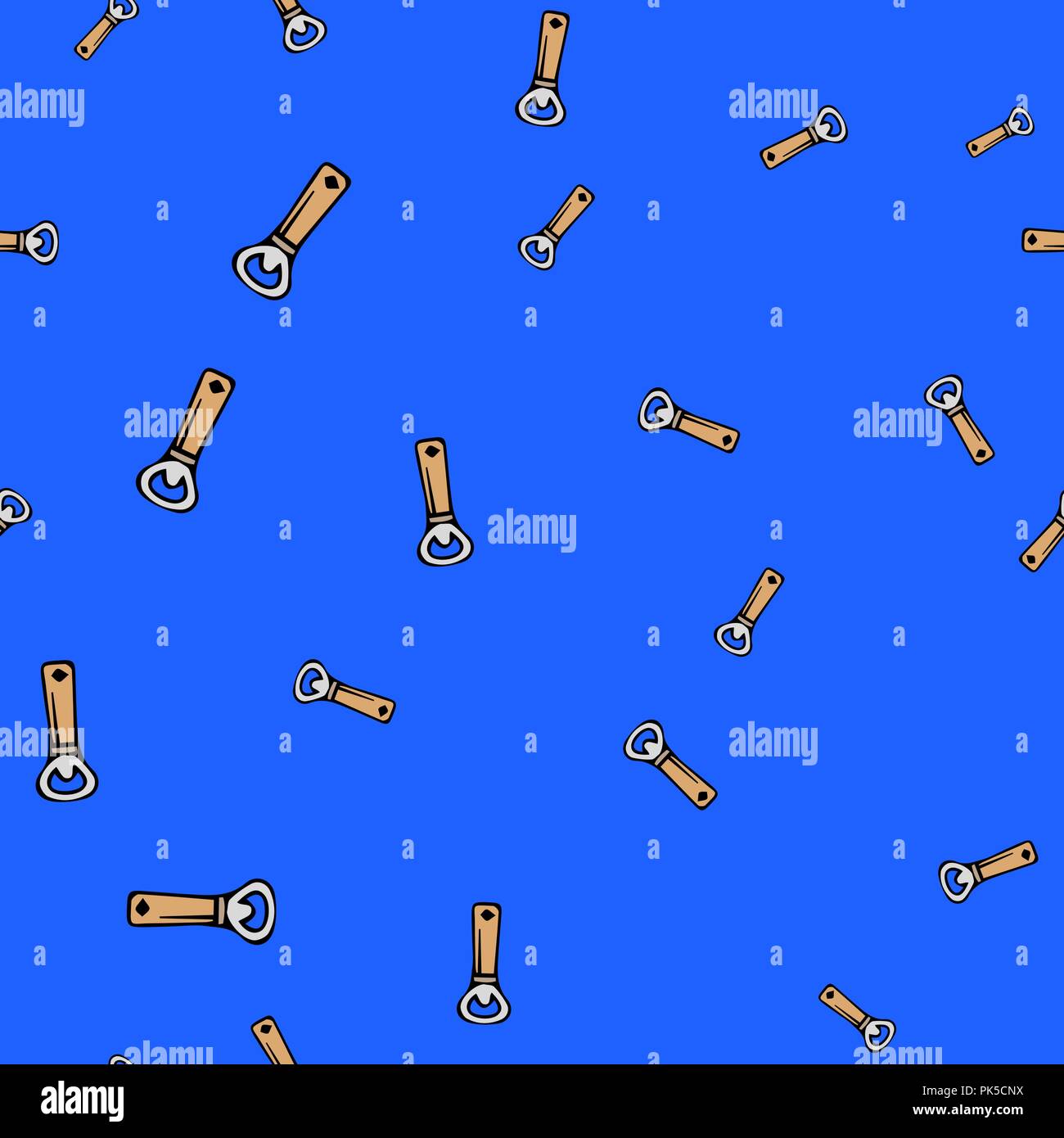 Opener seamless pattern. Vector illustration. Blue background. Stock Vector