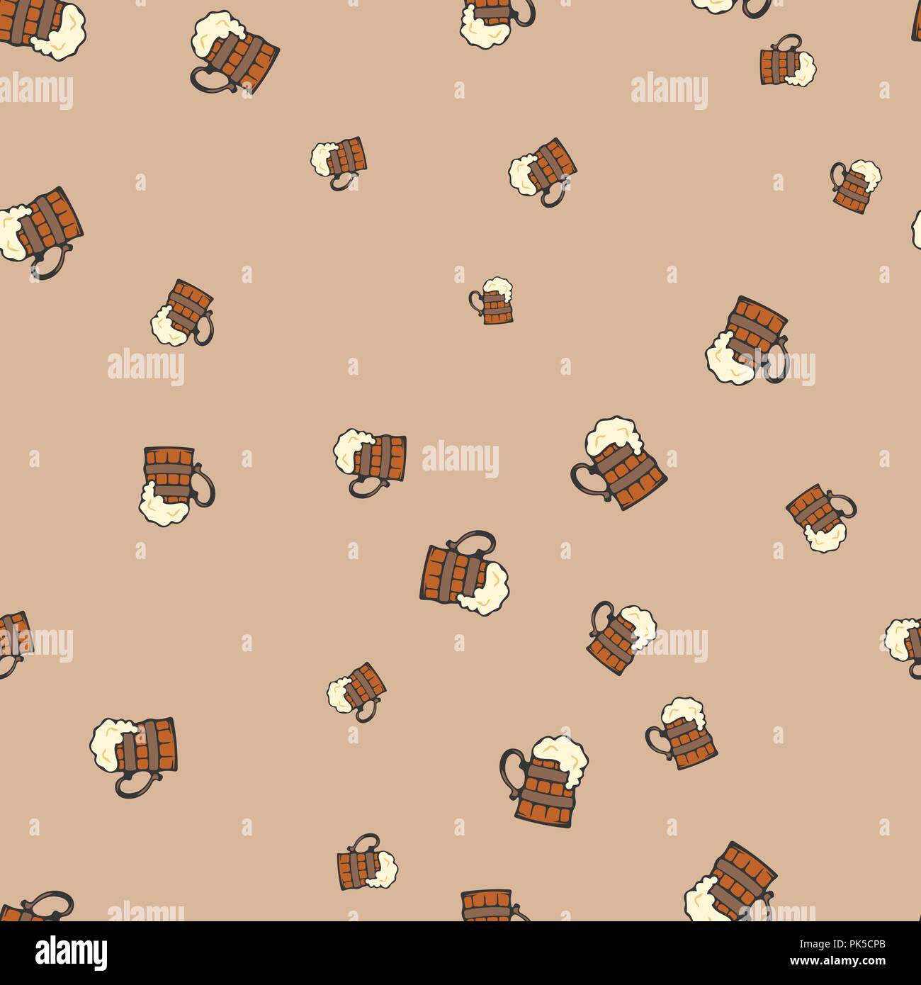 Tankard beer pattern seamless. Vector illustration. Beige background. Stock Vector