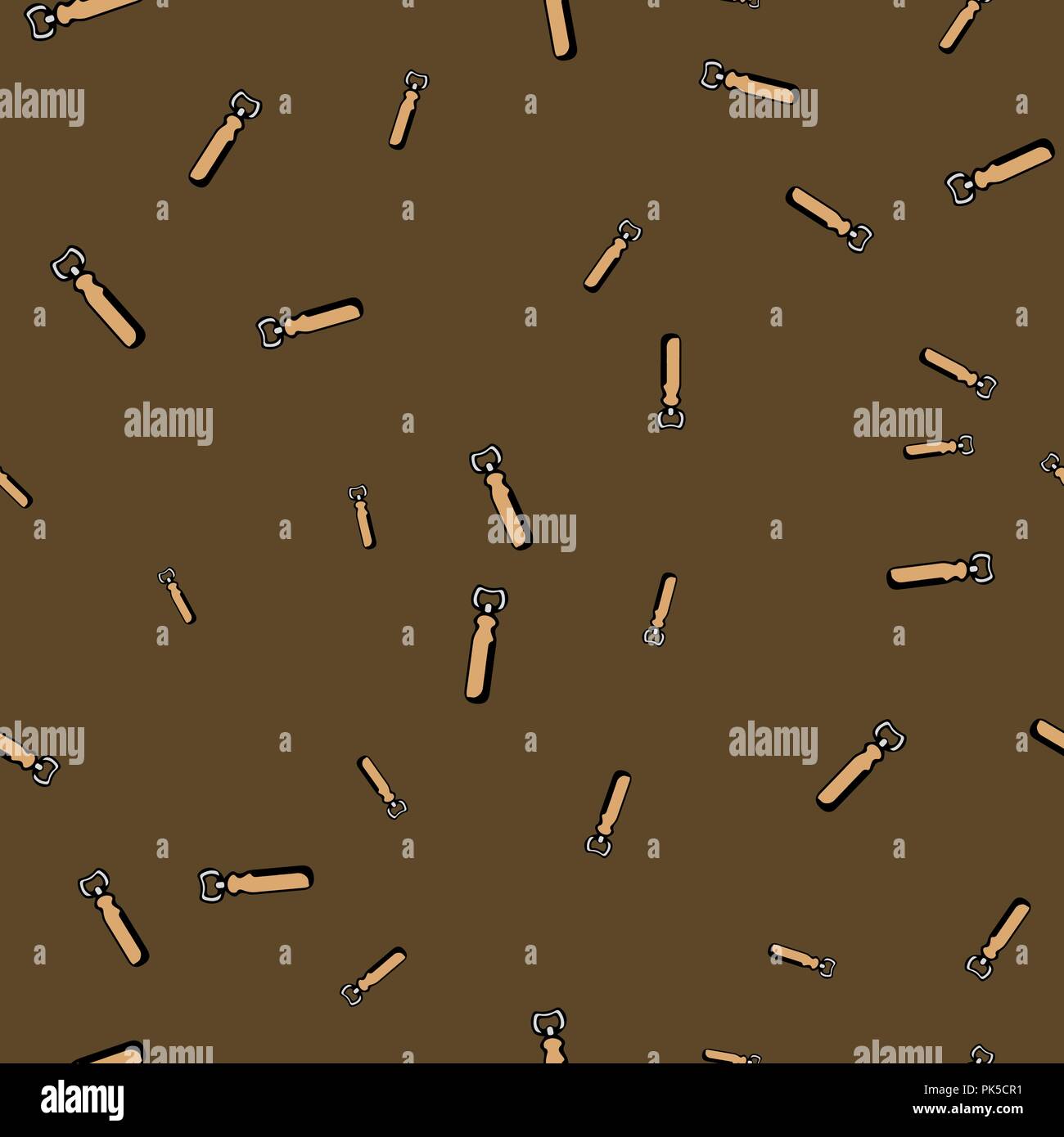 Opener beer pattern seamless. Vector illustration. Brown background. Stock Vector