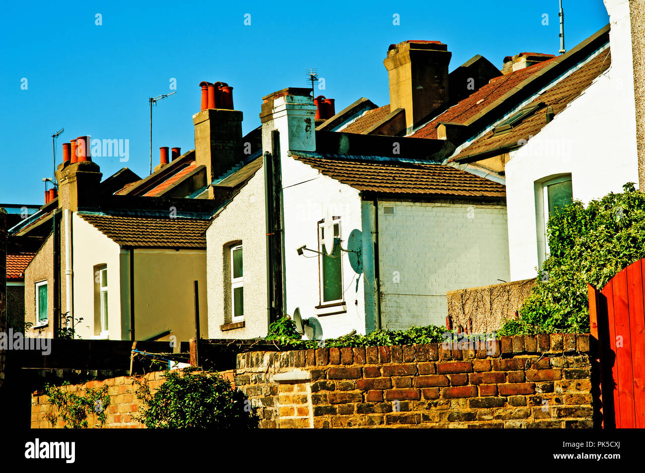 Backs of Terrace Houses, Plumstead, London, England Stock Photo