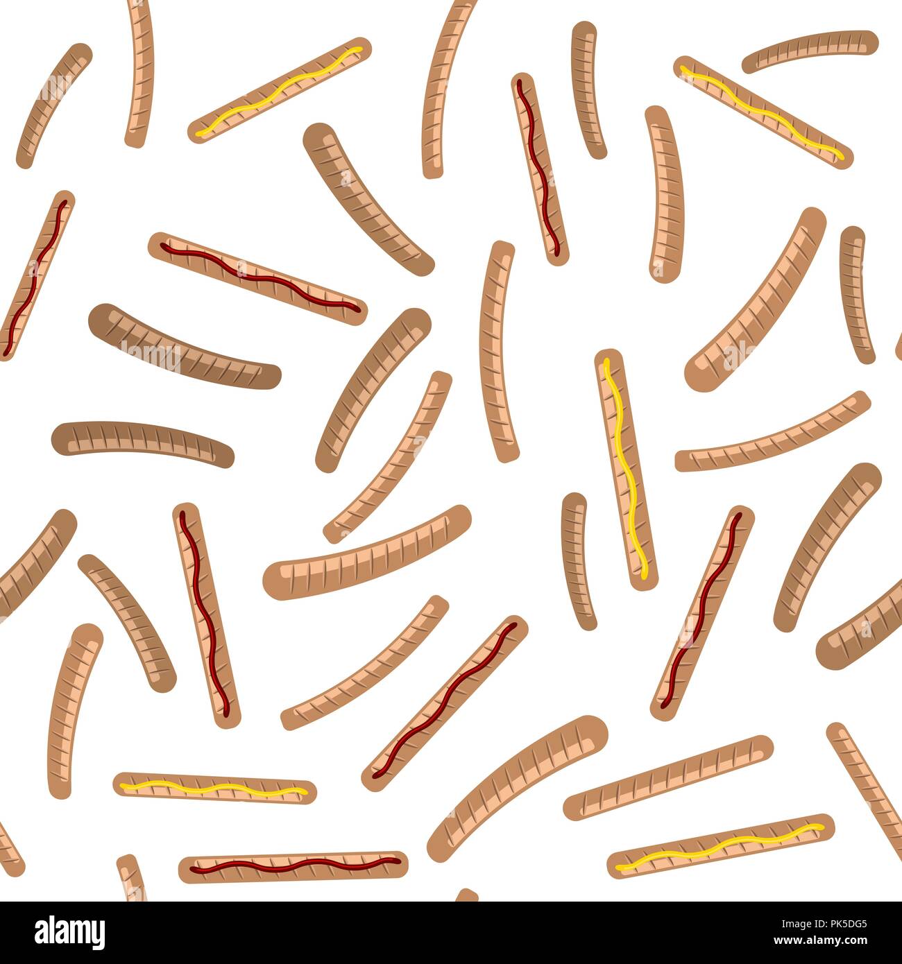 Grill Sausage with Ketchup and Mustard Seamless Pattern Stock Vector
